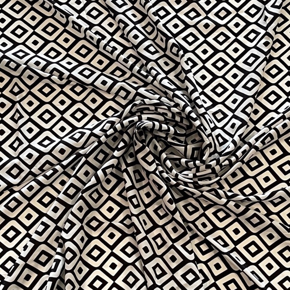 Geometric Diamond Print Black and White Poly Print Fabric